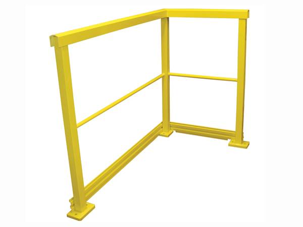 A yellow channel top handrail on white background.