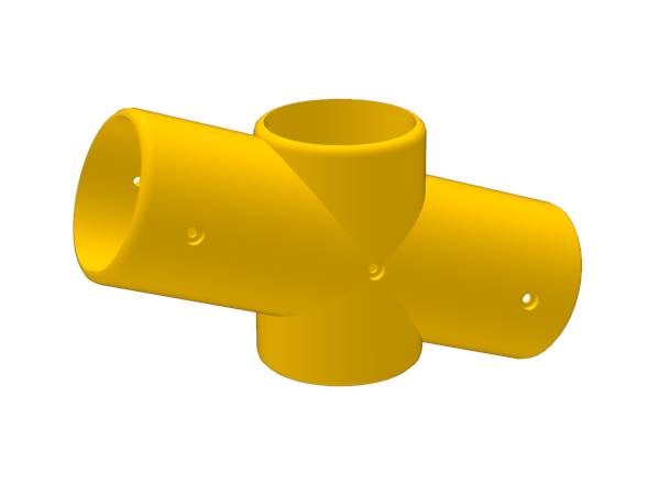 There is a 4-way 60 degree FRP/GRP handrail fitting on the white background.