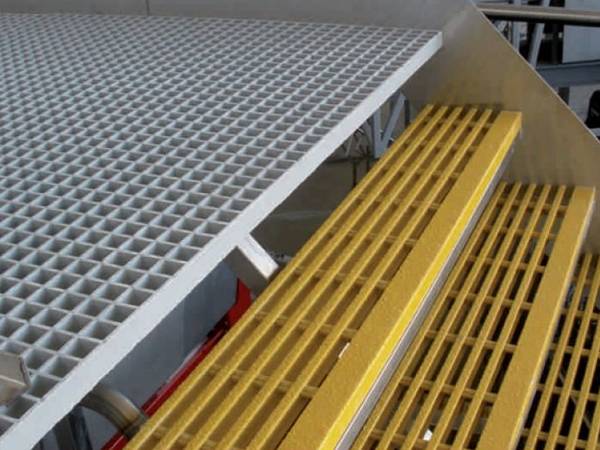 Yellow FRP/GRP angles are attached on the pultruded FRP/GRP grating.