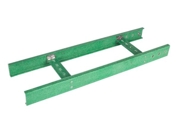A green FRP/GRP cable tray on gray background.