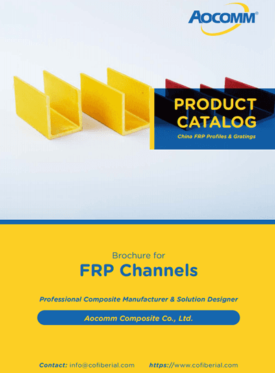 Dos canales FRP amarillos y dos rojos sobre fondo gris.