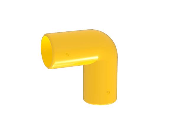 There is a 90 degree FRP/GRP handrail fitting on the white background.
