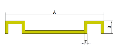 Una sección transversal de FRP/GRP placa de patada en forma de M sobre fondo blanco.