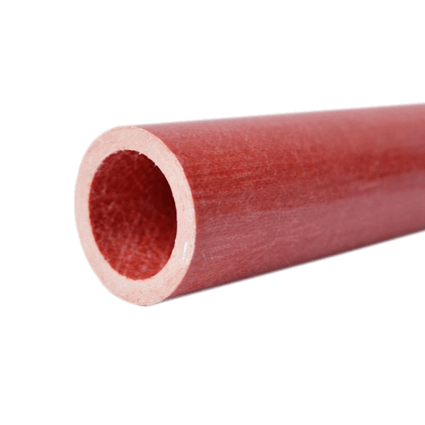 Un tube rond FRP/GRP rouge sur fond gris. 
