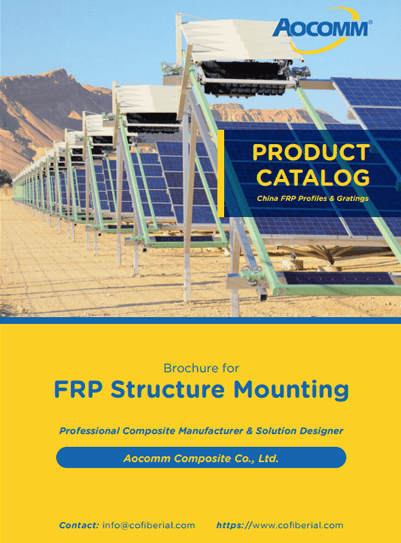 Several green FRP structure mountings are supporting solar panels
