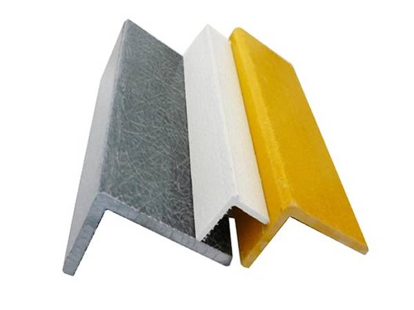A light gray, a white and a yellow FRP/GRP angles with unequal edge size.